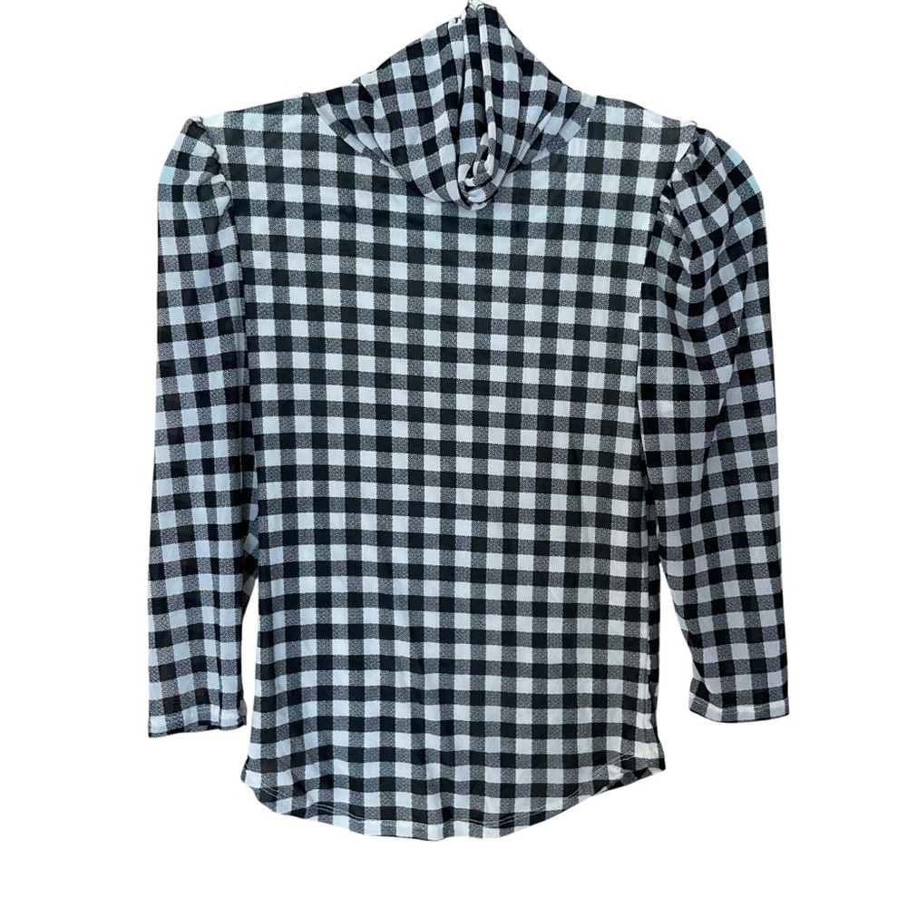 Free People Black White Gingham Mock Neck Puff Sleeve Top Size S - Picture 2 of 8